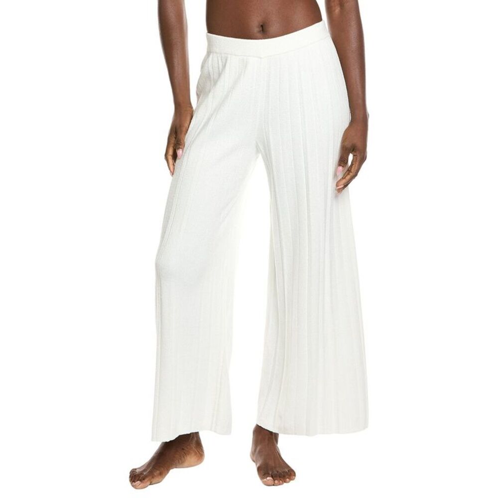Wide Leg Ribbed Knit Lounge Pants - White